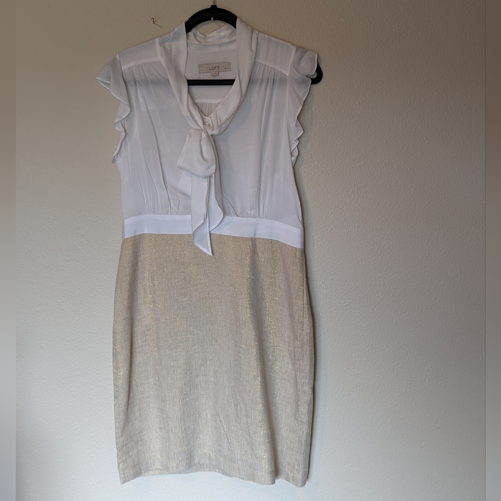 Ann Taylor Loft Petites White and Tan Sleeveless Dress Size 8P